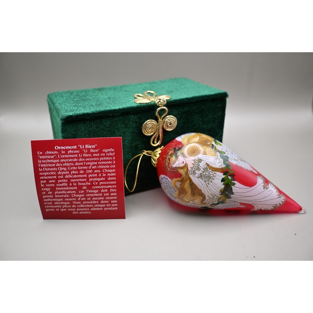 Li Bien Inside Painted Glass Ornament Angel Teardrop w Box Vintage Collectable